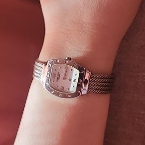 CHARRIOL diamond bezel watch wire rope twisted cable bracelet white face vintage